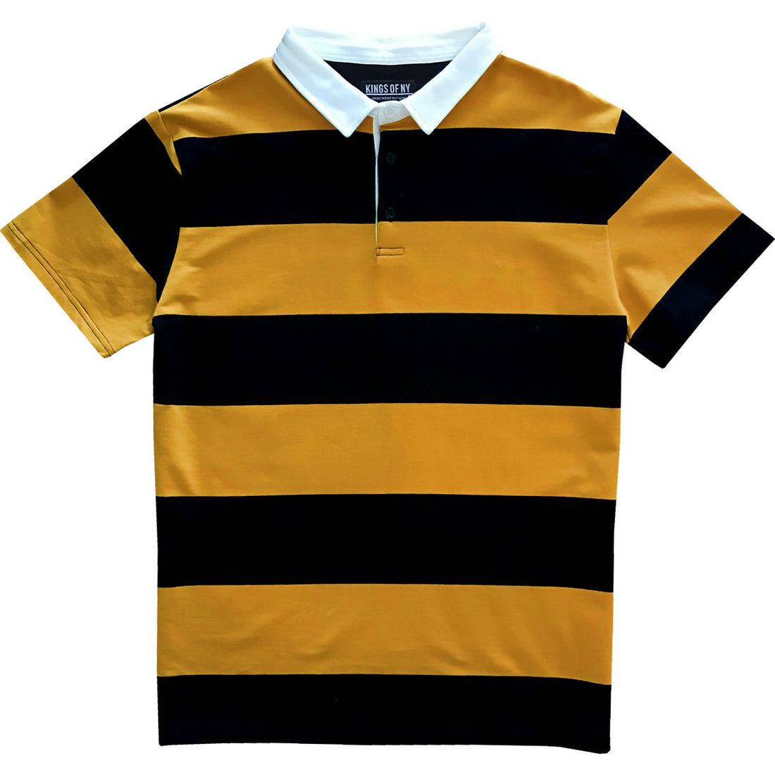 Black and Yellow Short Sleeve Striped Men's Rugby Shirt