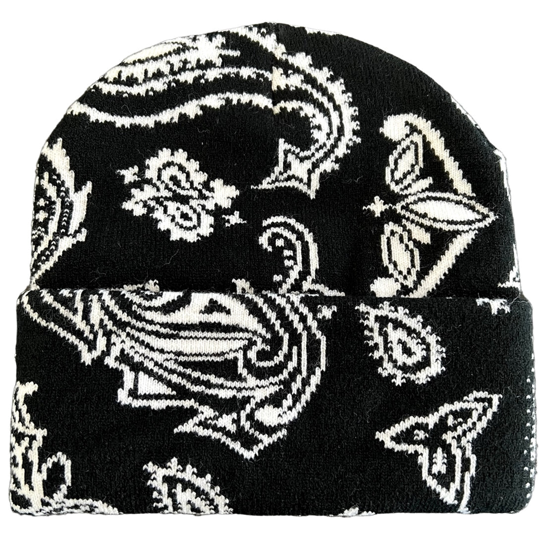 Black Logo Paisley Bandana Mens Knit Beanie Hat