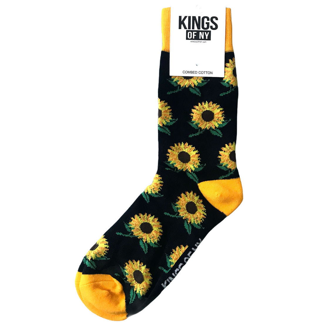 Black Sunflower Floral Mens Crew Socks