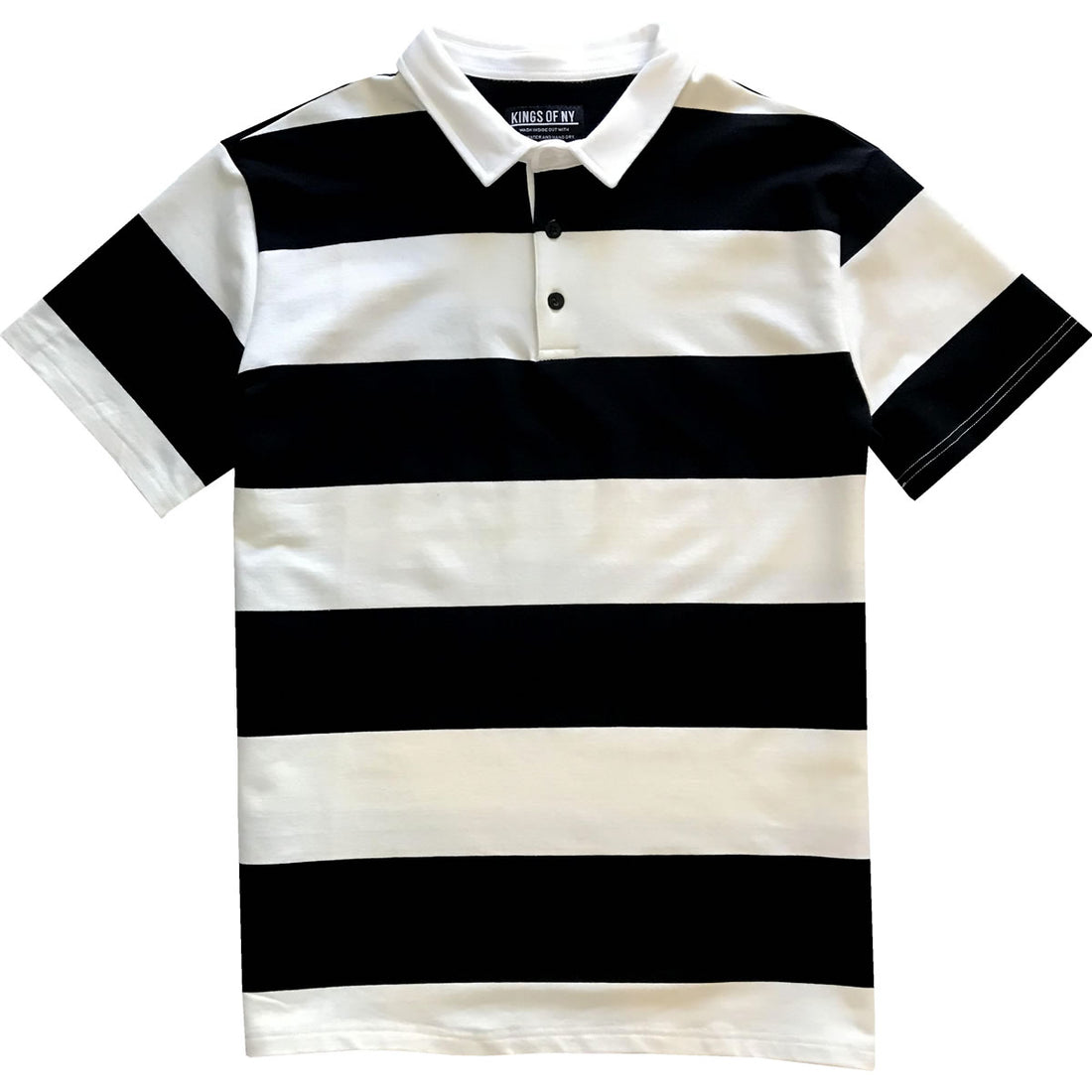 Black and White Short Sleeve Striped Men's Rugby Shirt