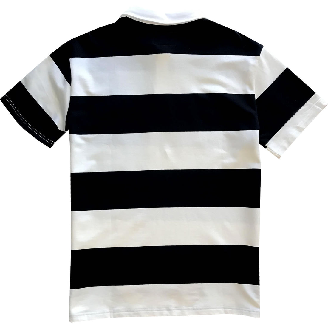 Black and White Short Sleeve Striped Men's Rugby Shirt Back
