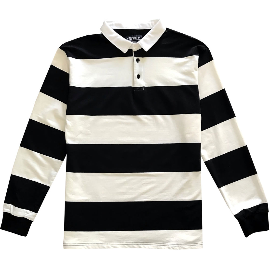Black and White Comfortable Stretch Striped Mens Rugby Shirt