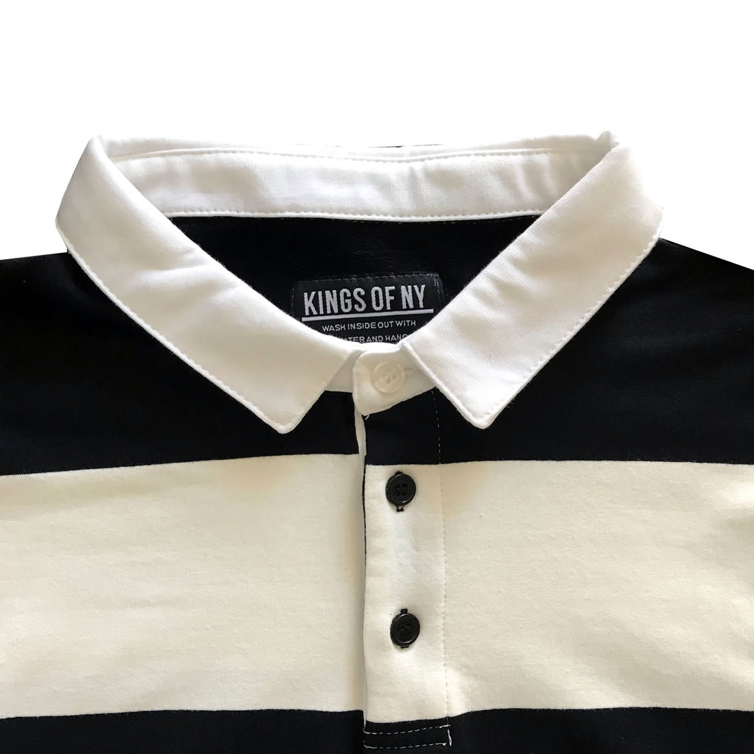 Black and White Short Sleeve Striped Men's Rugby Shirt Detail