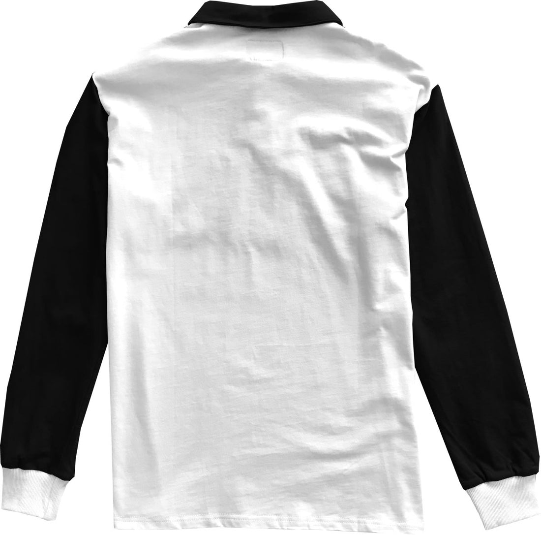 Black and White Colorblock Mens Long Sleeve Polo Rugby Shirt back