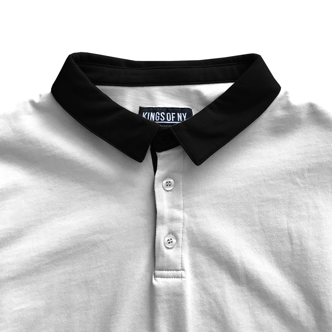 Black and White Colorblock Mens Long Sleeve Polo Rugby Shirt Detail