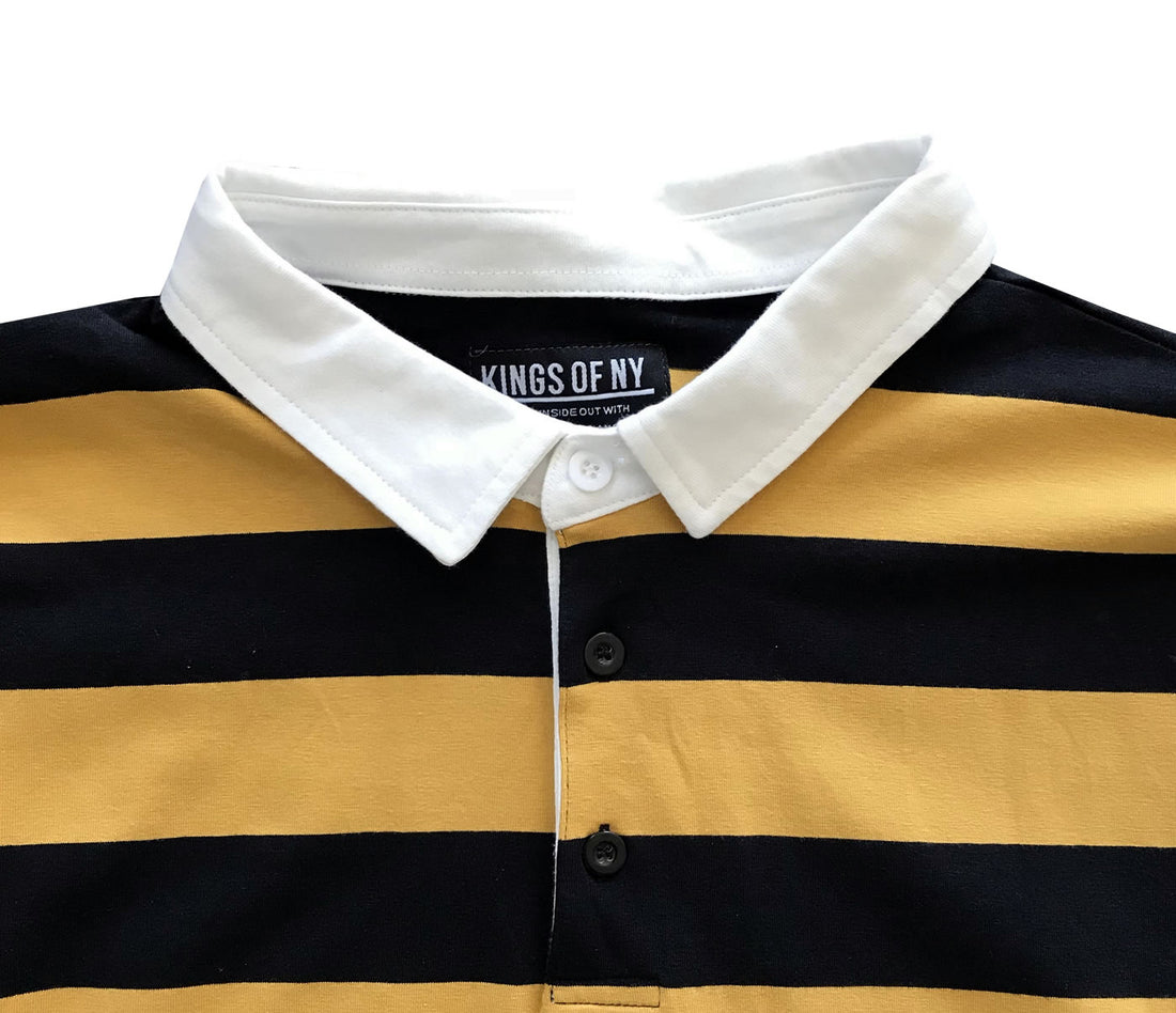 Black and Yellow Striped Mens Rugby Shirt