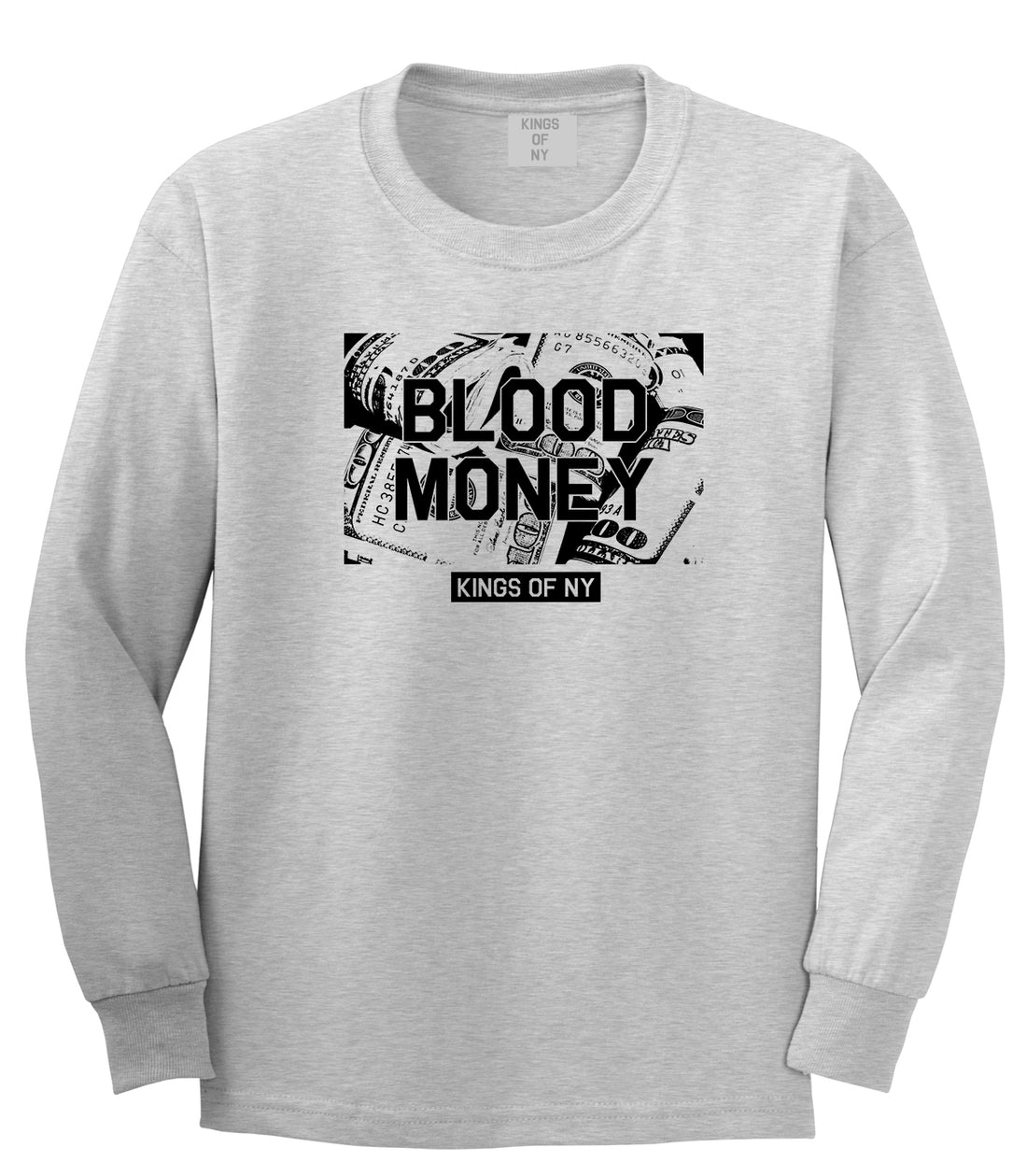 Blood Money 100s Mens Long Sleeve T-Shirt Grey