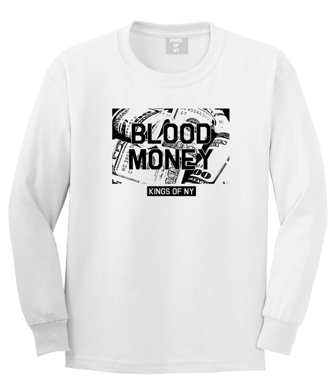 Blood Money 100s Mens Long Sleeve T-Shirt White