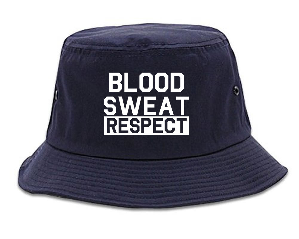 Blood Sweat Respect Gym Workout Mens Bucket Hat Navy Blue