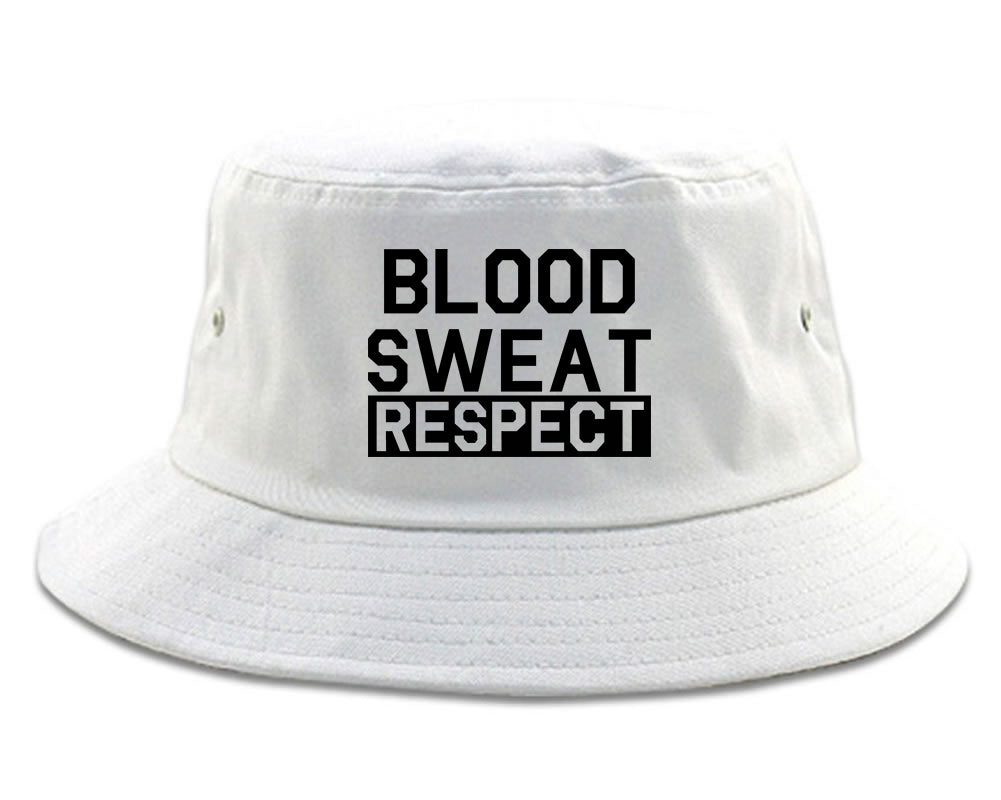 Blood Sweat Respect Gym Workout Mens Bucket Hat White