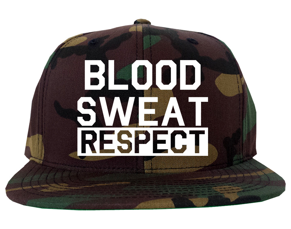 Blood Sweat Respect Gym Workout Mens Snapback Hat Camo