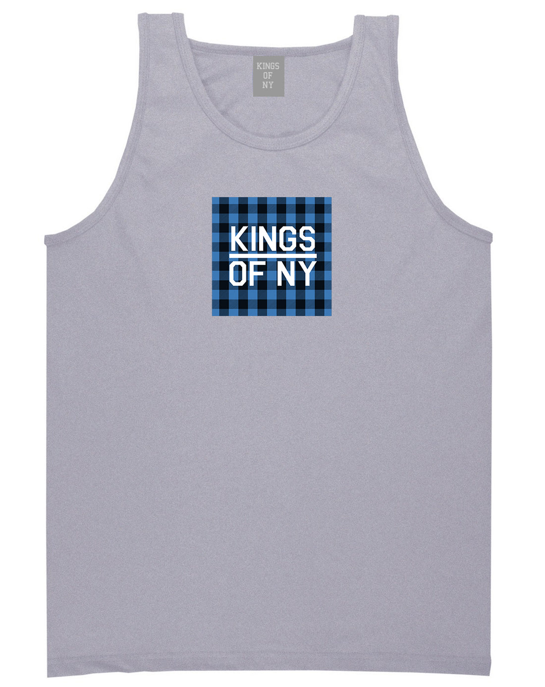 Blue Buffalo Plaid Box Logo Mens Tank Top Shirt Grey by Kings Of NY