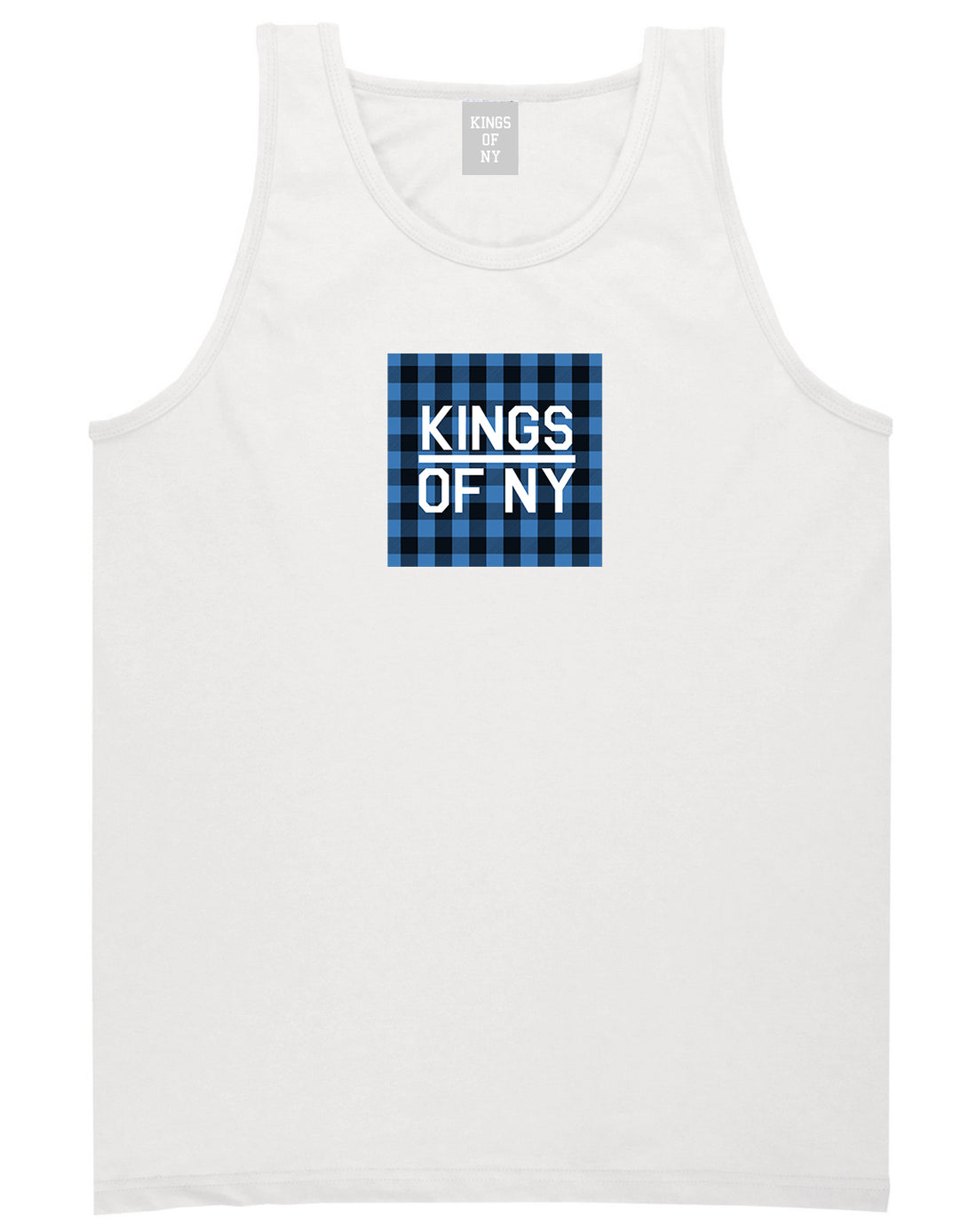 Blue Buffalo Plaid Box Logo Mens Tank Top Shirt White by Kings Of NY