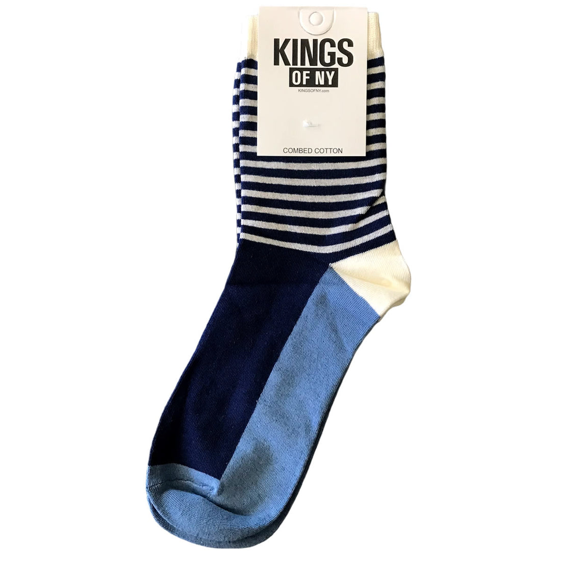 Blue Color Block And Striped Mens Crew Socks