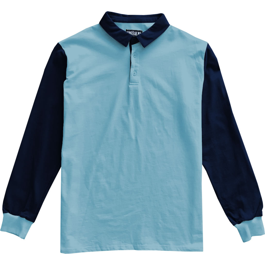Light And Dark Blue Colorblock Mens Long Sleeve Polo Rugby Shirt