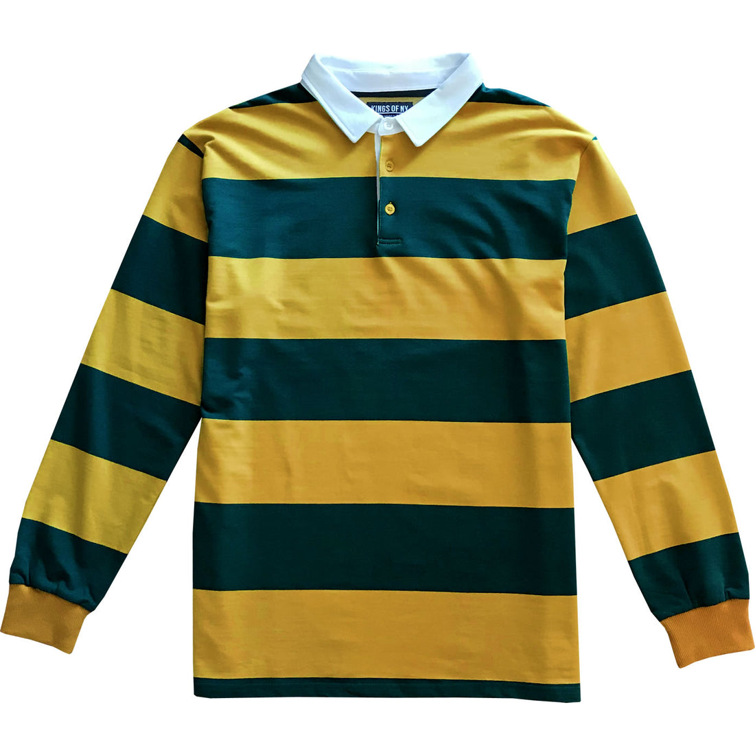 Blue Green And Yellow Striped Mens Rugby Shirt