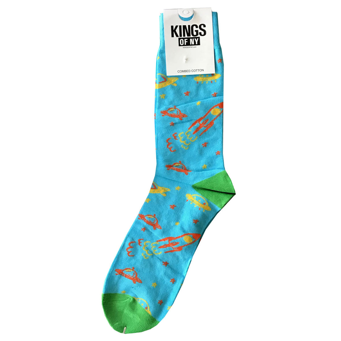 Blue UFO Spacecraft Space Mens Cotton Socks by KINGS OF NY