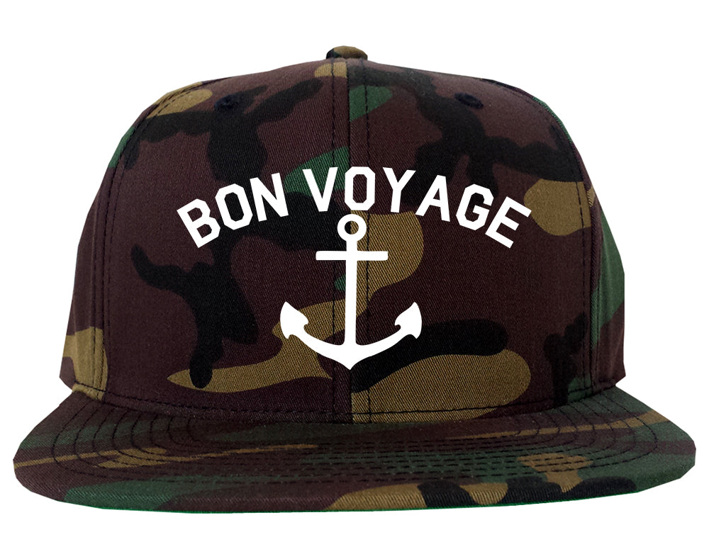 Bon Voyage Anchor Boat Mens Snapback Hat Green Camo