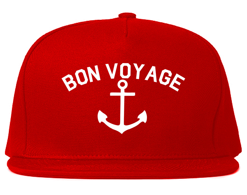 Bon Voyage Anchor Boat Mens Snapback Hat Red