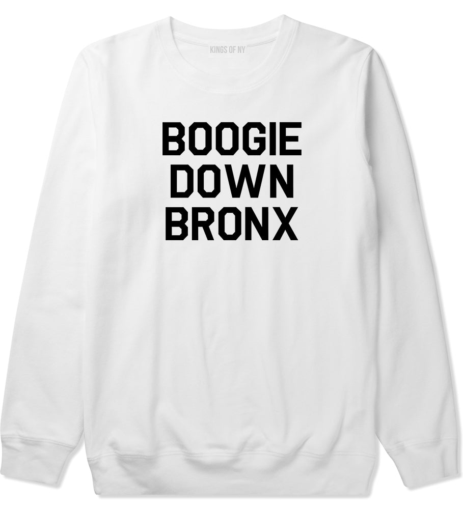 Boogie Down Bronx Mens Crewneck Sweatshirt White by Kings Of NY