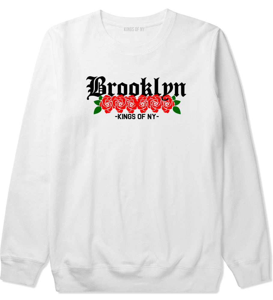 Brooklyn Roses Kings Of NY Mens Crewneck Sweatshirt White
