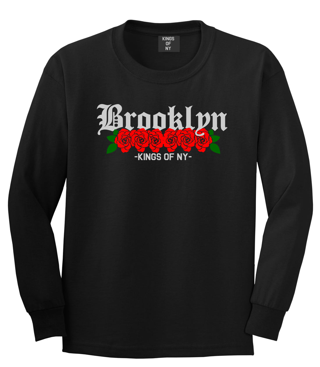 Brooklyn Roses Kings Of NY Mens Long Sleeve T-Shirt Black