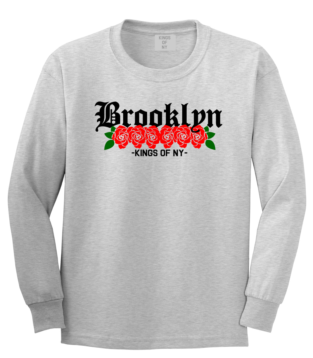 Brooklyn Roses Kings Of NY Mens Long Sleeve T-Shirt Grey