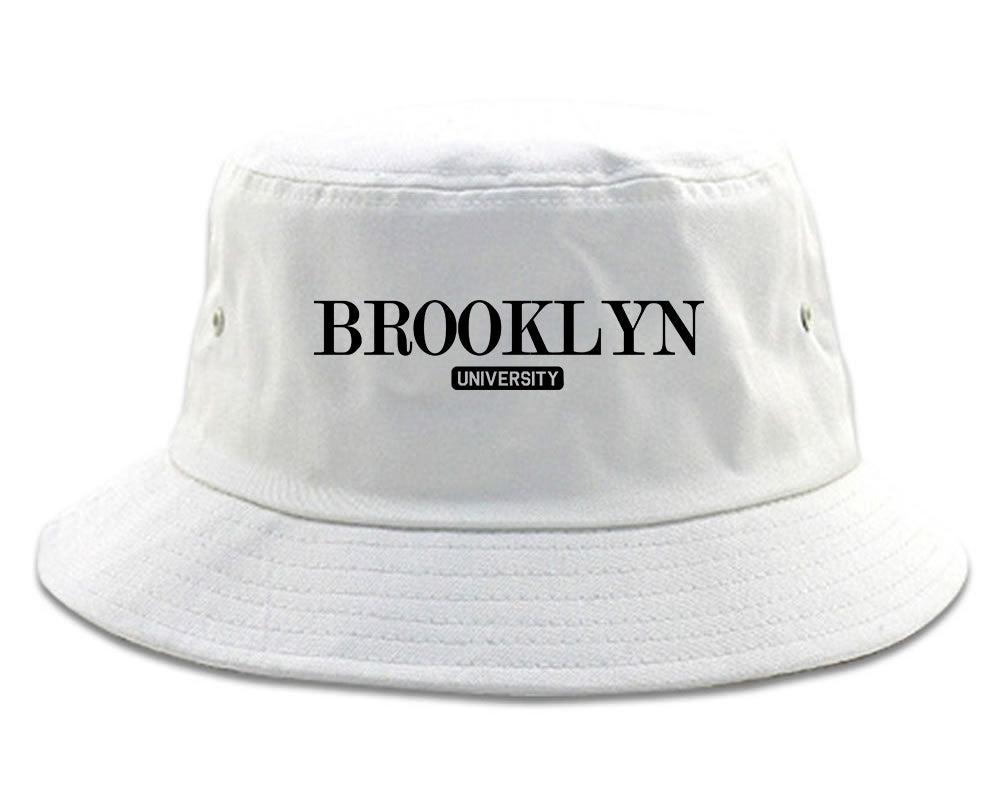 Brooklyn University New York Mens Bucket Hat White