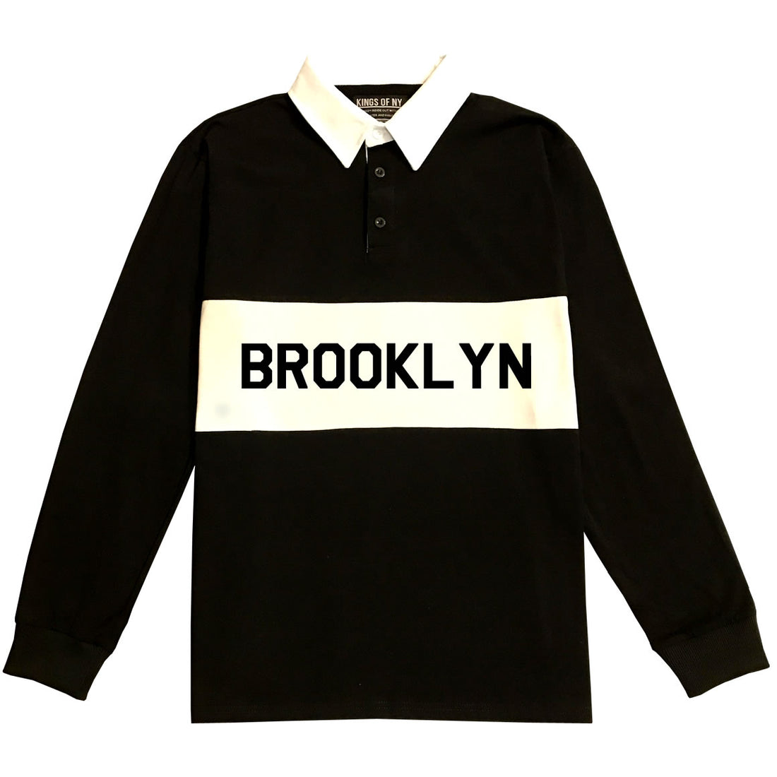 Black Brooklyn New York Striped Mens Long Sleeve Rugby Shirt