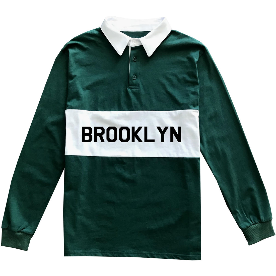 Green Brooklyn New York Striped Mens Long Sleeve Rugby Shirt