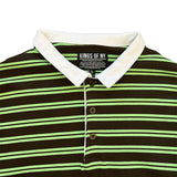 Brown And Lime Green Double Striped Mens Long Sleeve Rugby Shirt Detail