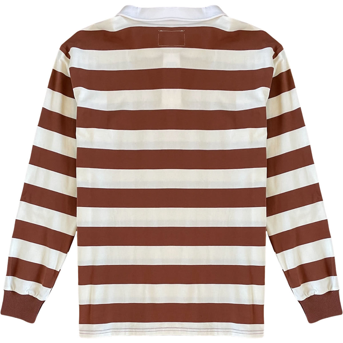 Light Brown And Soft White Striped Mens Long Sleeve Rugby Shirt