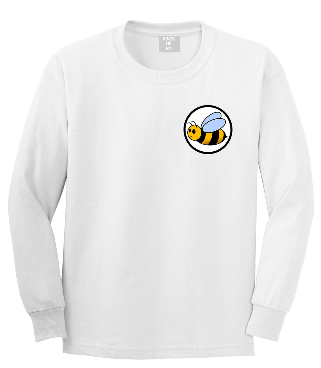 Bubble Bee Chest Mens White Long Sleeve T-Shirt by Kings Of NY