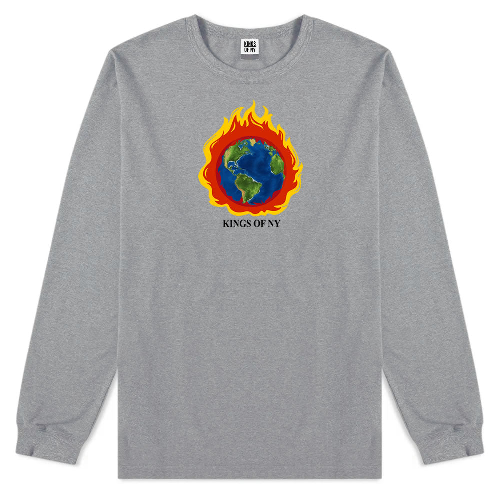 Burning Earth Mens Long Sleeve T-Shirt Grey