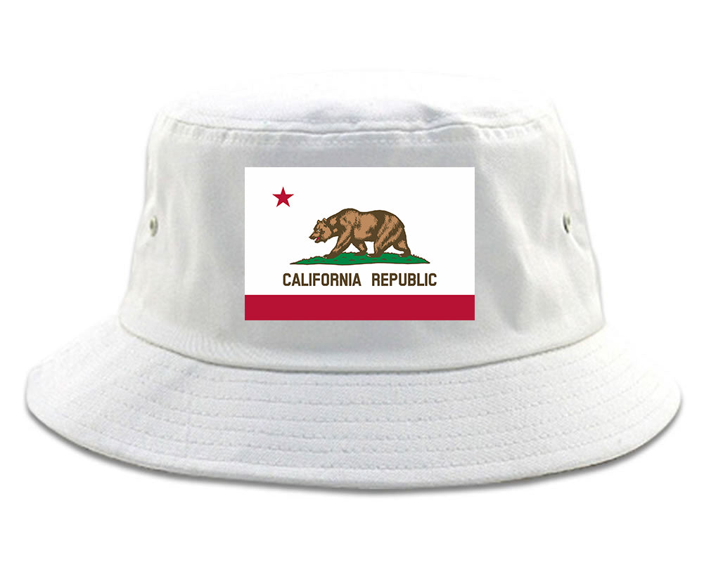 California State Flag CA Chest Mens Bucket Hat White