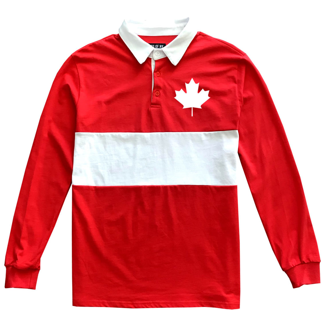 Canada Maple Leaf Red Mens Long Sleeve Rugby Shirt