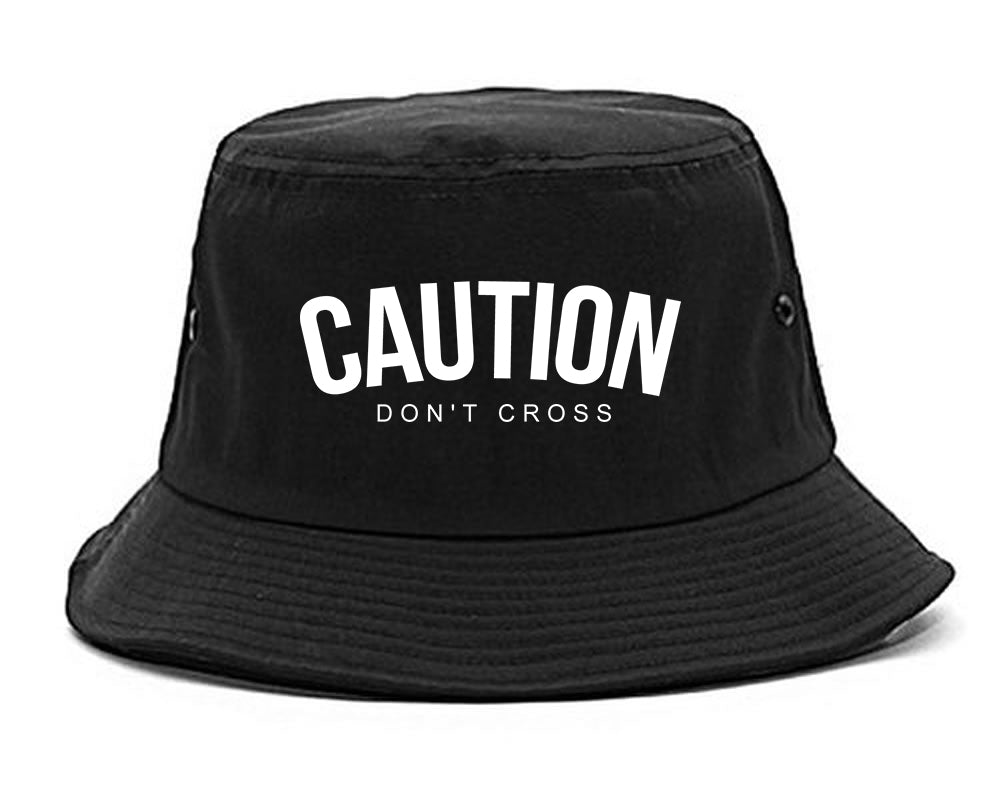 Caution Dont Cross Mens Bucket Hat Black