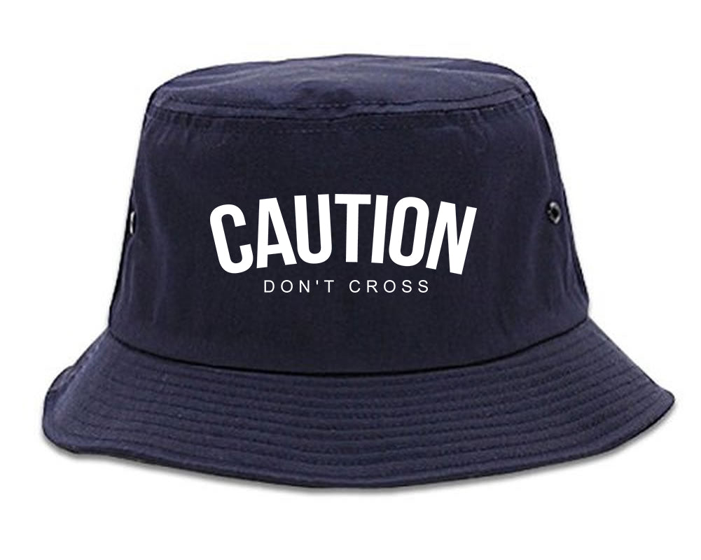 Caution Dont Cross Mens Bucket Hat Navy Blue
