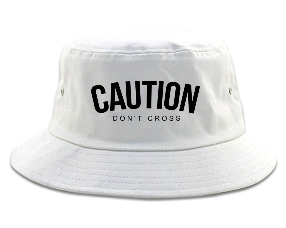 Caution Dont Cross Mens Bucket Hat White