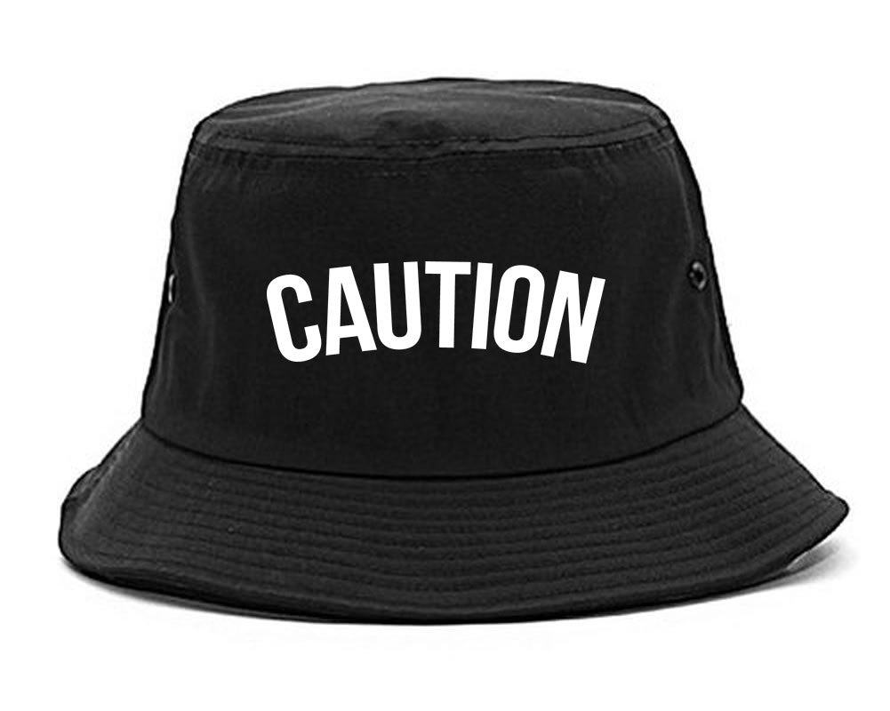 Caution Mens Bucket Hat Black