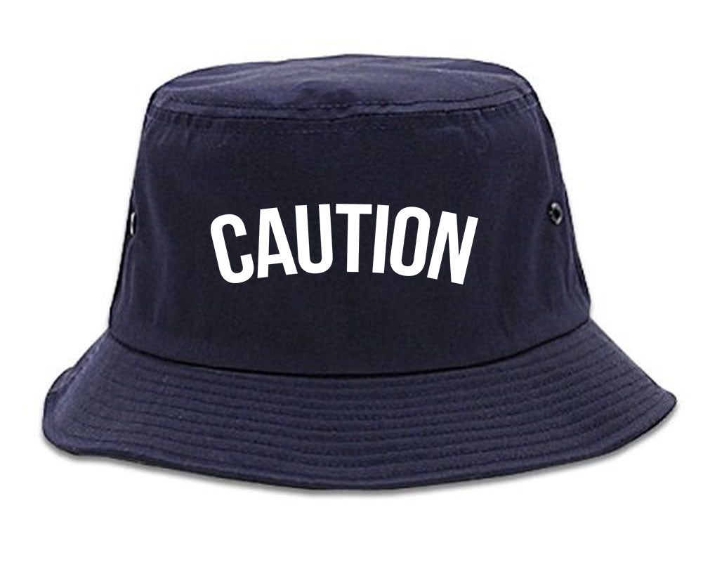 Caution Mens Bucket Hat Navy Blue