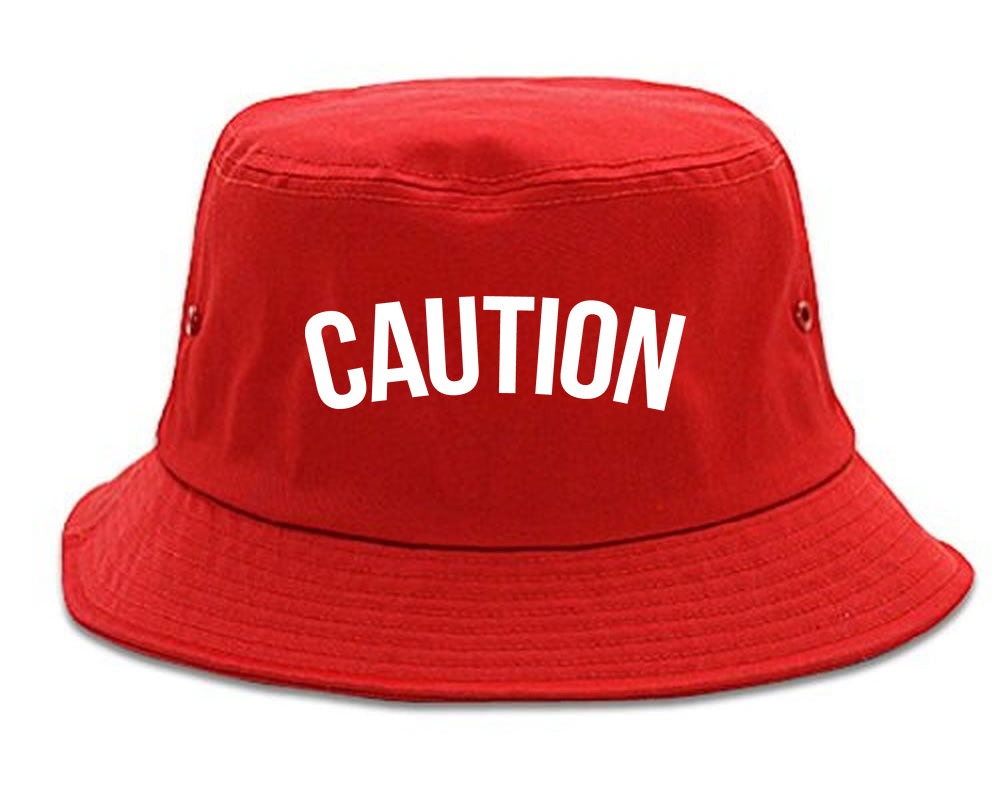 Caution Mens Bucket Hat Red