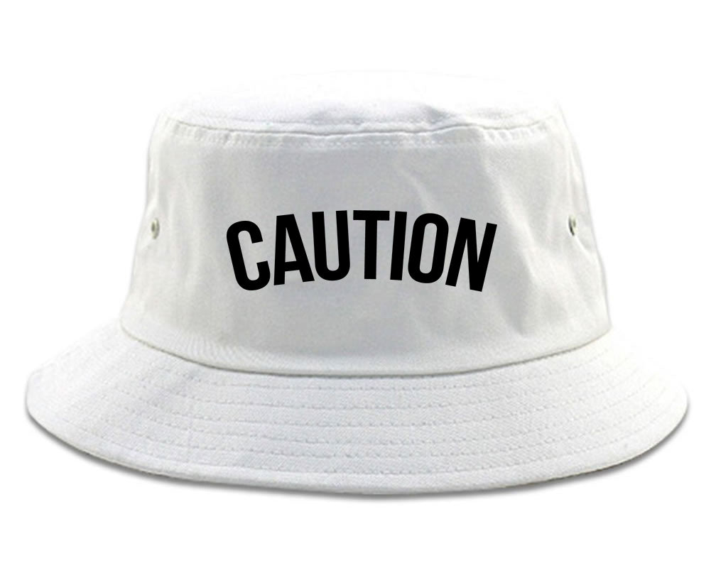 Caution Mens Bucket Hat White