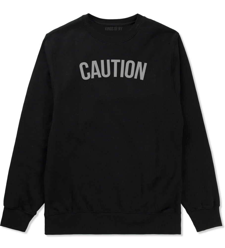 Caution Mens Crewneck Sweatshirt Black by Kings Of NY