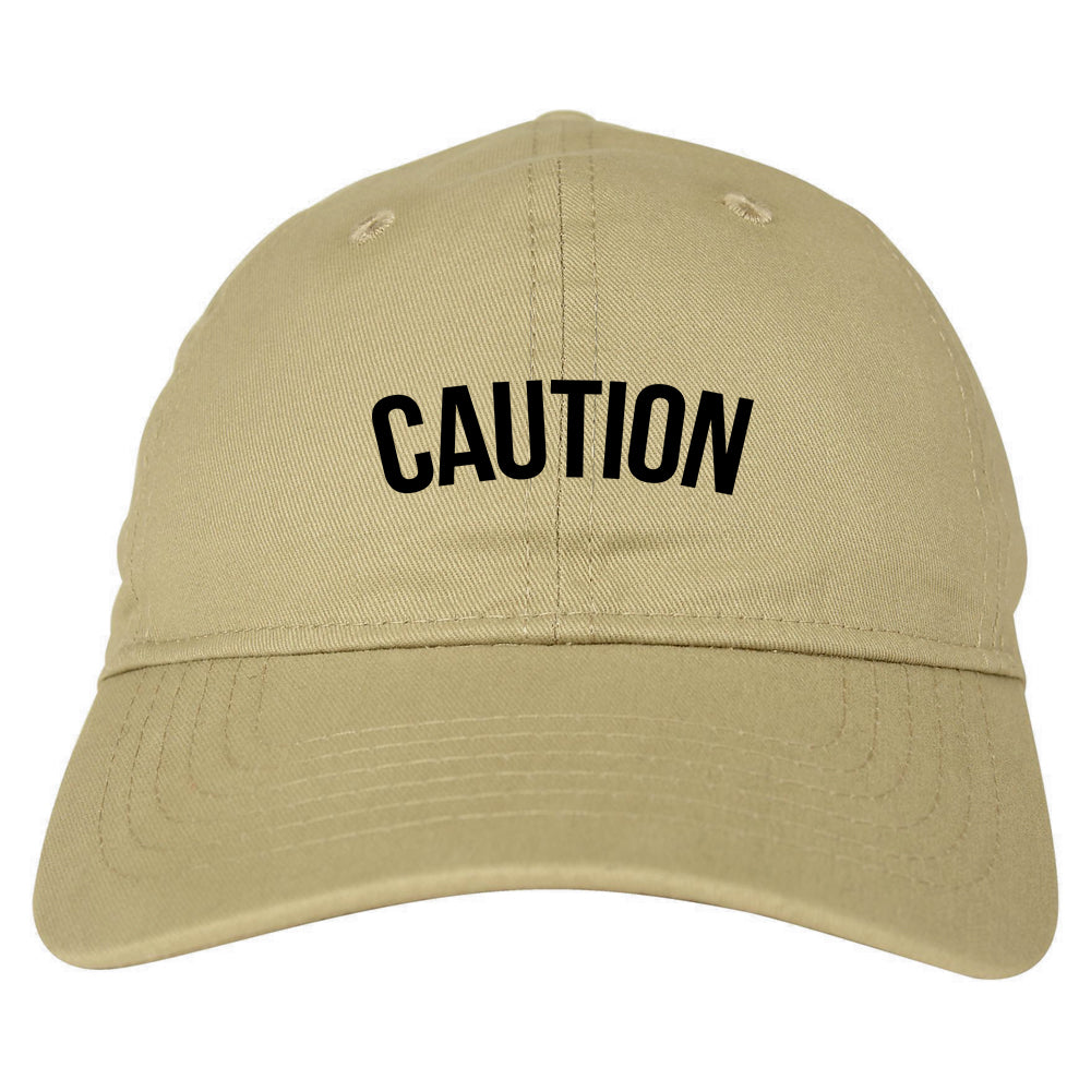 Caution Mens Dad Hat Baseball Cap Tan