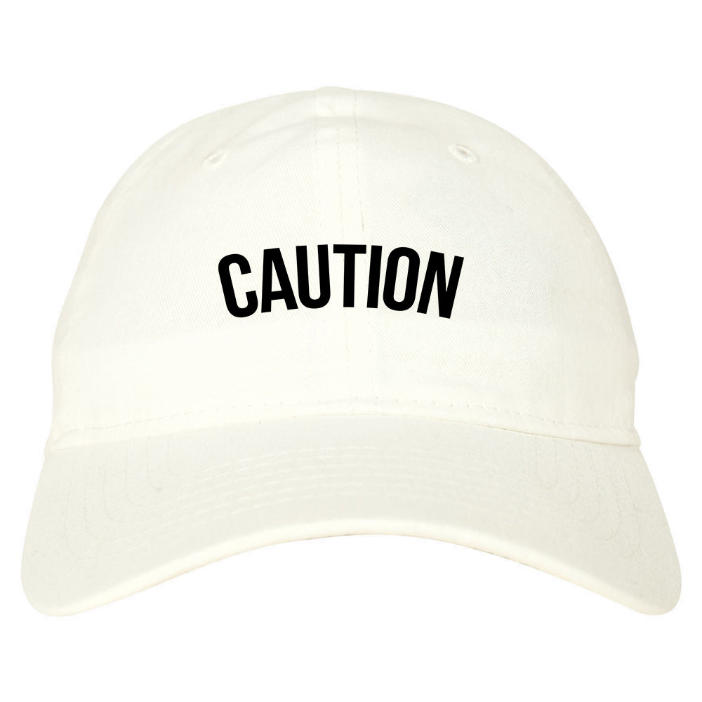 Caution Mens Dad Hat Baseball Cap White