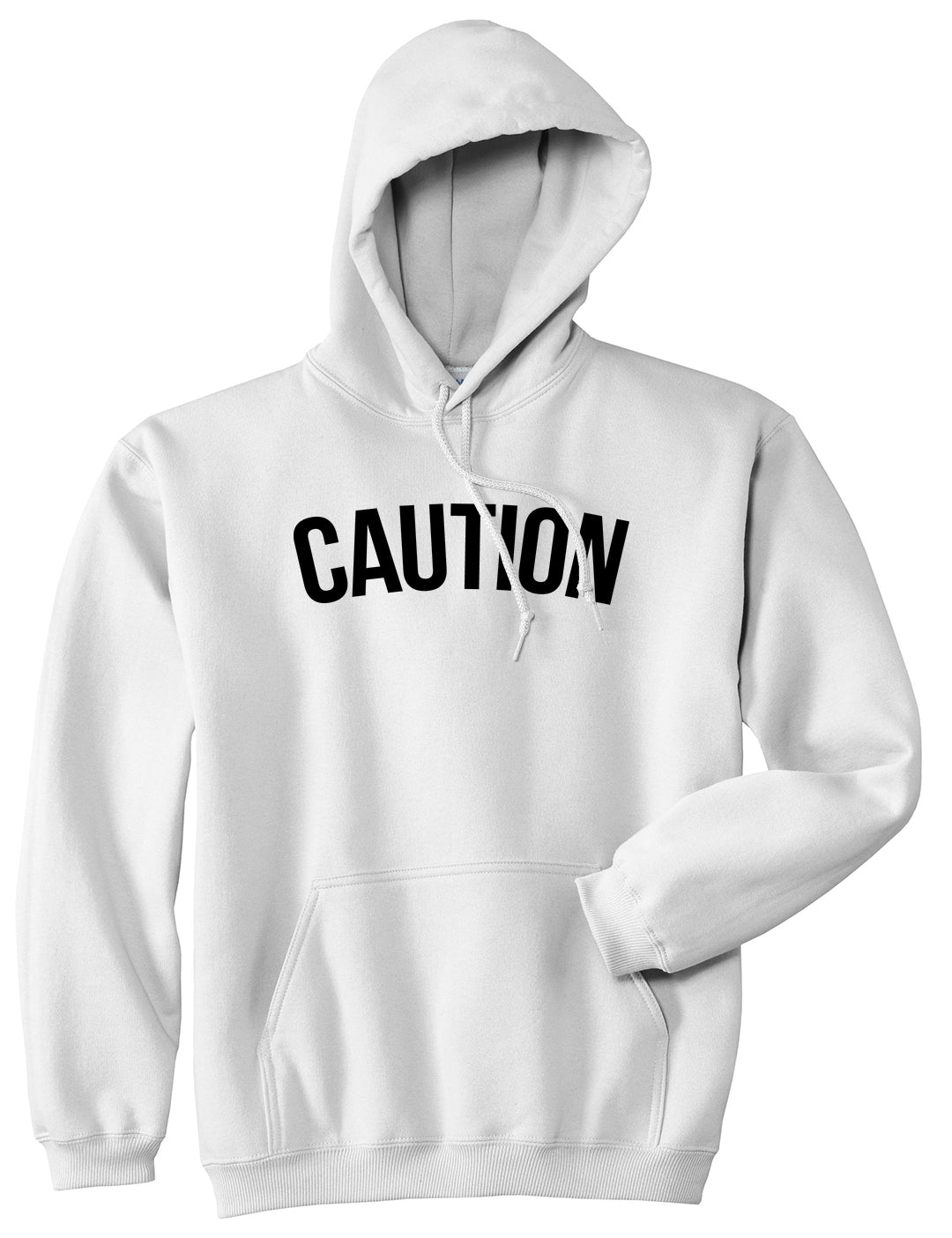 Caution Mens Pullover Hoodie White by Kings Of NY