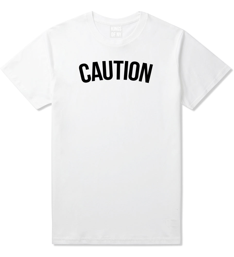 Caution Mens T-Shirt White by Kings Of NY