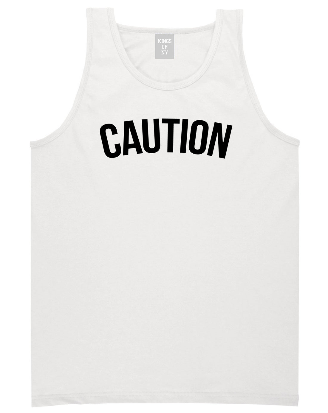 Caution Mens Tank Top Shirt White by Kings Of NY