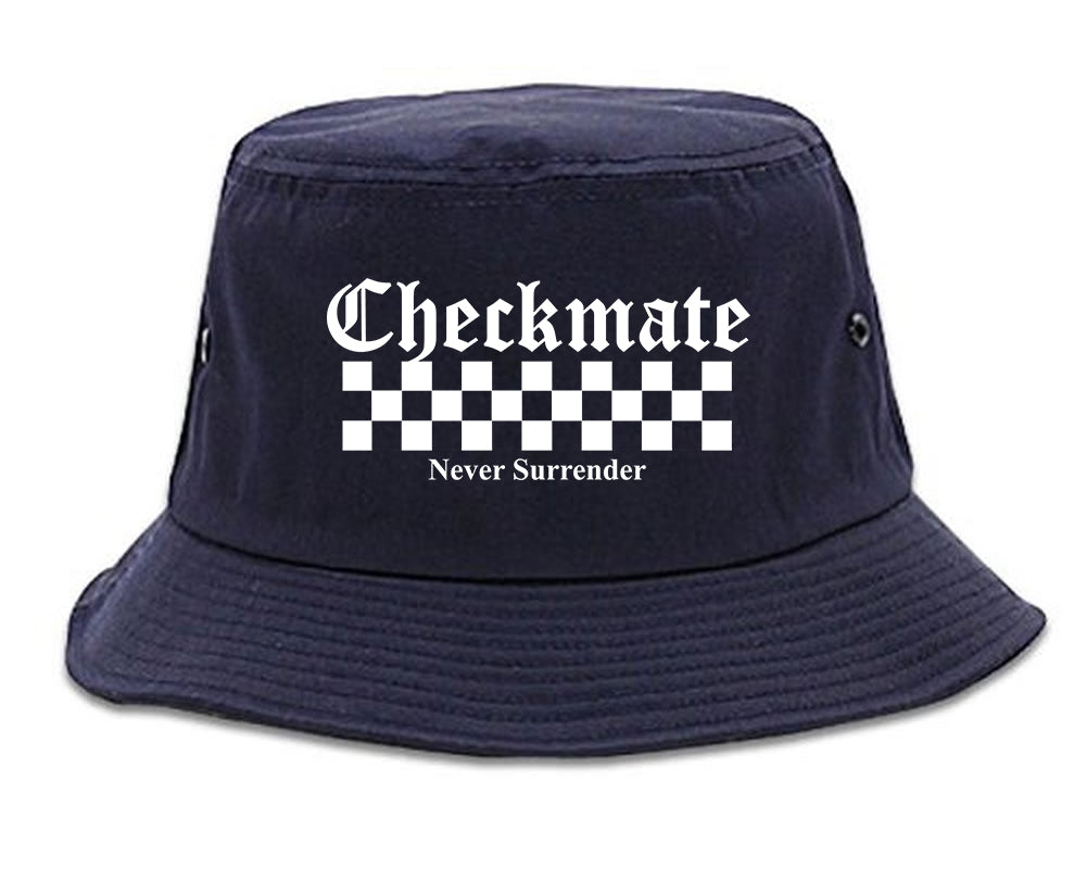 Checkmate Never Surrender Chess Mens Bucket Hat Navy Blue